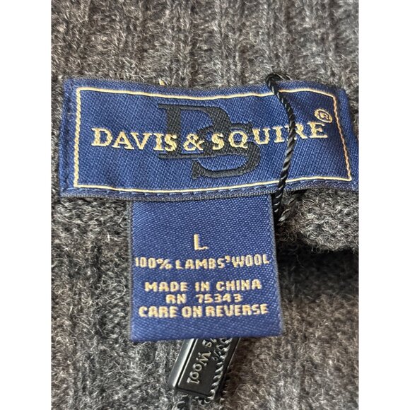 Davis & Squire L 100% Lambswool Mens Gray Cable Knit Pullover Sweater - Picture 6 of 14